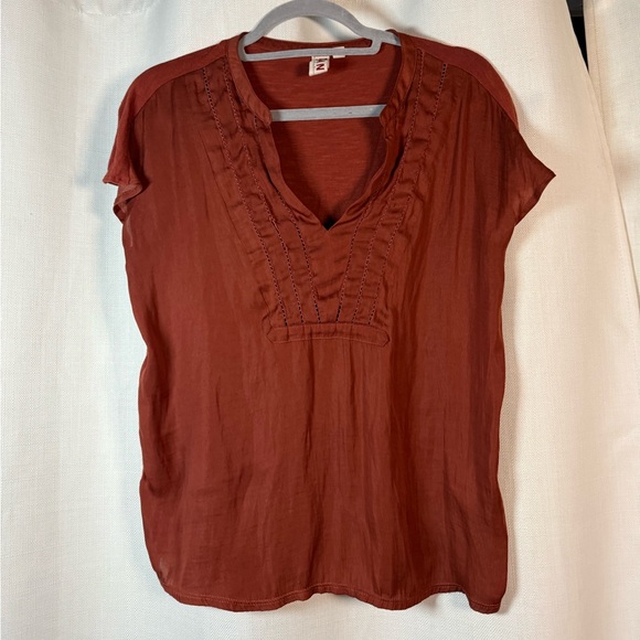 Dolan from Anthropolgie Rust Orange Split VNeck Oversized Blouse XS - Picture 8 of 8